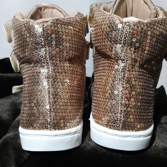 NEW Quipid Gold Sequin hi top Sneakers 6.5m - Picture 4 of 8
